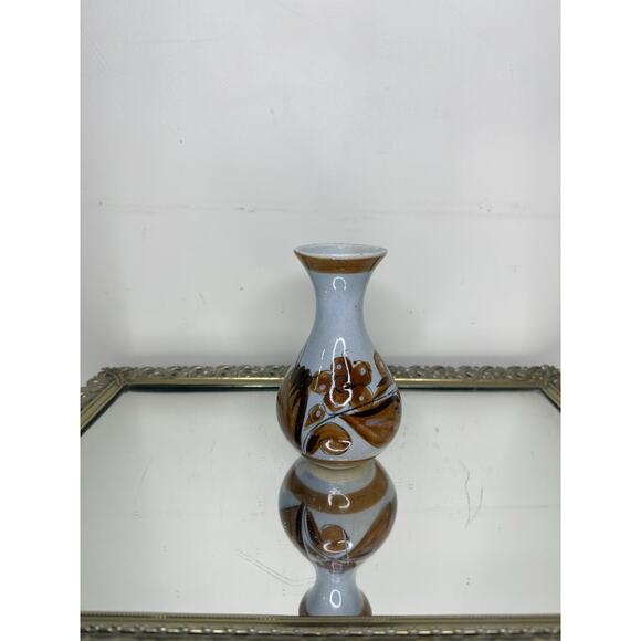 Vintage Tonala Bud Vase Mexico Folk Art Pottery Flowers White Brown - Picture 10 of 10